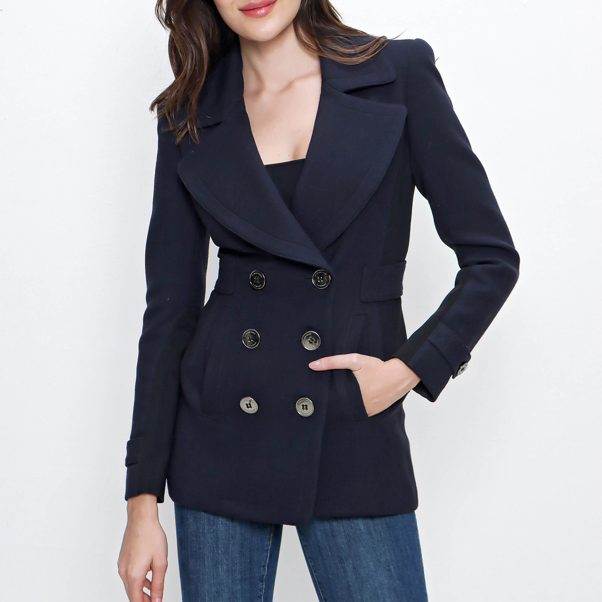 Burberry - Navy Polyester Coat 